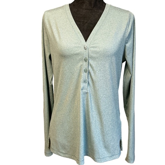 Athleta Uptempo Ribbed Henley Top Size Large Gray Green - Picture 5 of 10